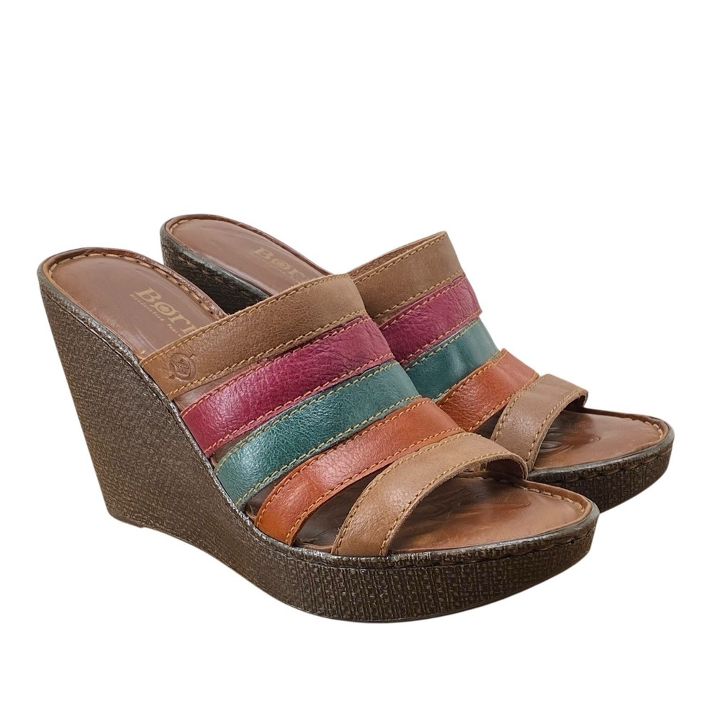 Born‎ Kumi Platform Leather Multi Strap Wedge Sandals Women's Size 8 M